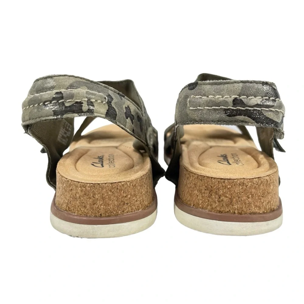 Clarks Women 7.5M Brynn Step Olive Camo‎ Leather Ultimate Comfort Sandals Shoes - Picture 5 of 12